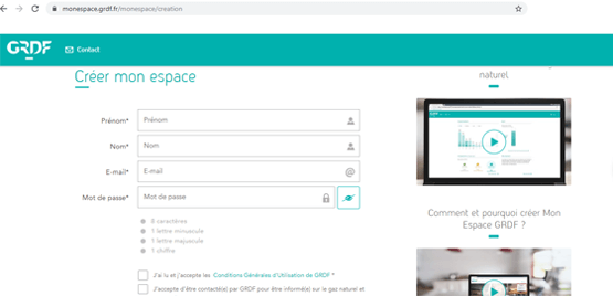 créer espace en ligne GRDF